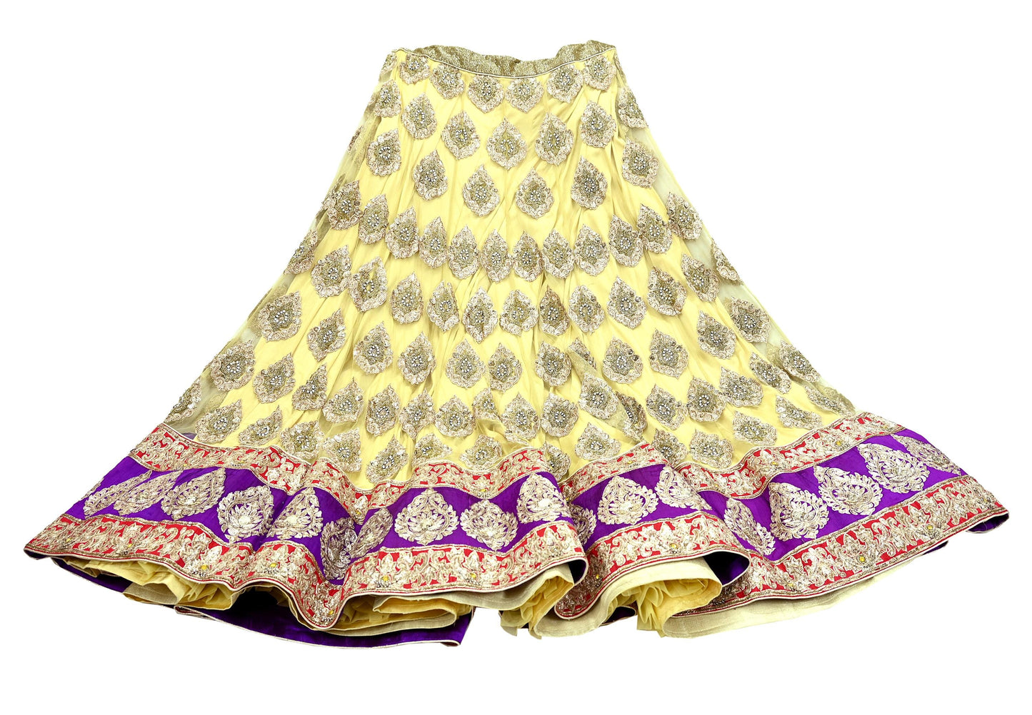 Indian Heavy Wedding Yellow Net/Mesh Hand Embroidered Lehenga/Skirt Designer By Manish Malhotra Bridal Wear Zardozi/ Dabka