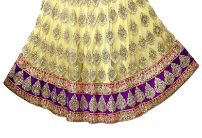 Indian Heavy Wedding Yellow Net/Mesh Hand Embroidered Lehenga/Skirt Designer By Manish Malhotra Bridal Wear Zardozi/ Dabka