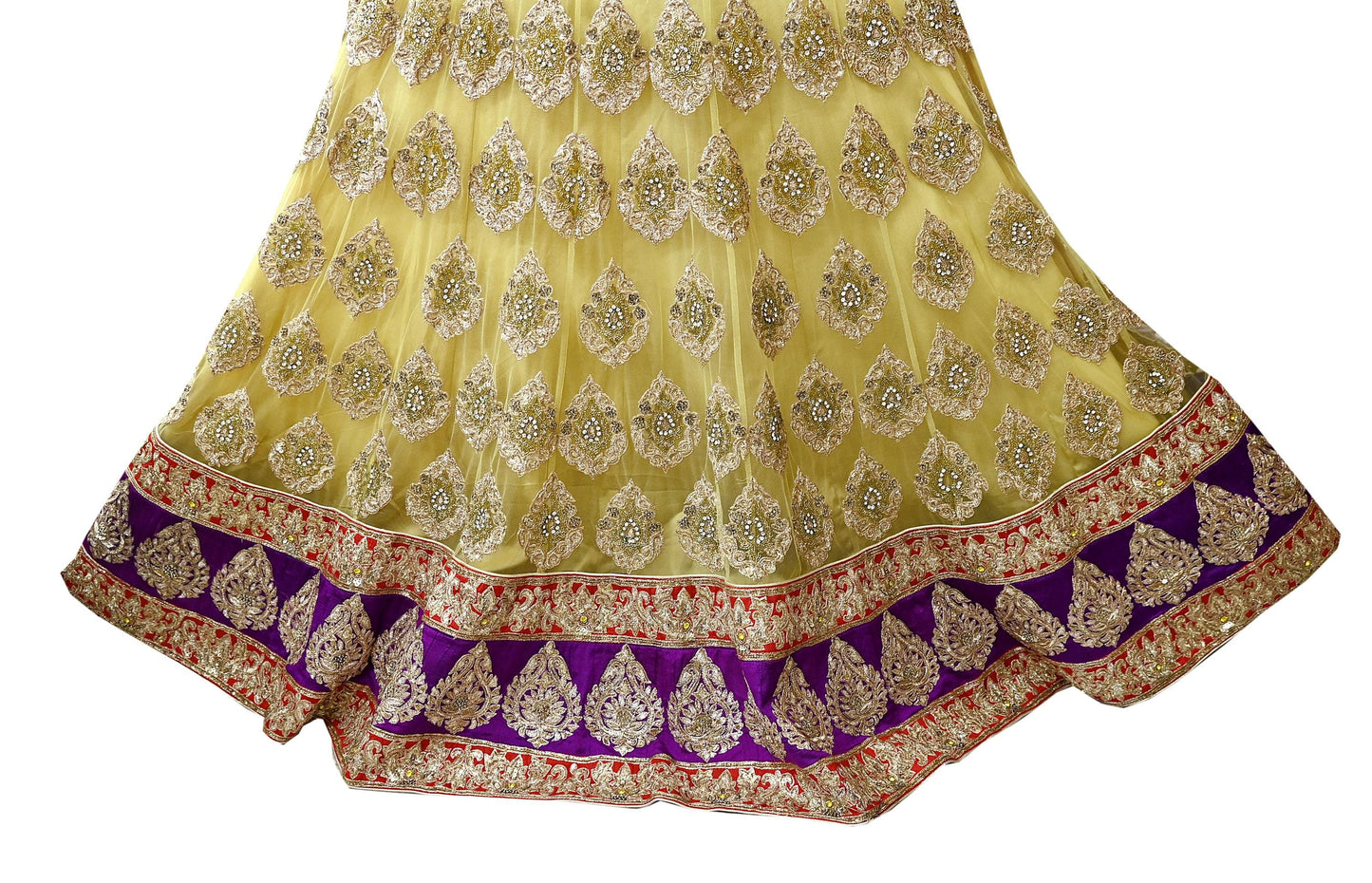Indian Heavy Wedding Yellow Net/Mesh Hand Embroidered Lehenga/Skirt Designer By Manish Malhotra Bridal Wear Zardozi/ Dabka
