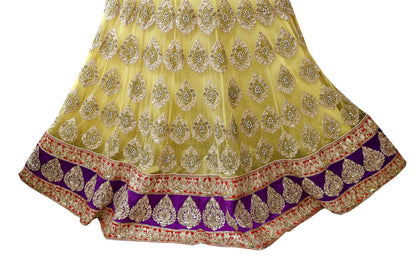 Indian Heavy Wedding Yellow Net/Mesh Hand Embroidered Lehenga/Skirt Designer By Manish Malhotra Bridal Wear Zardozi/ Dabka