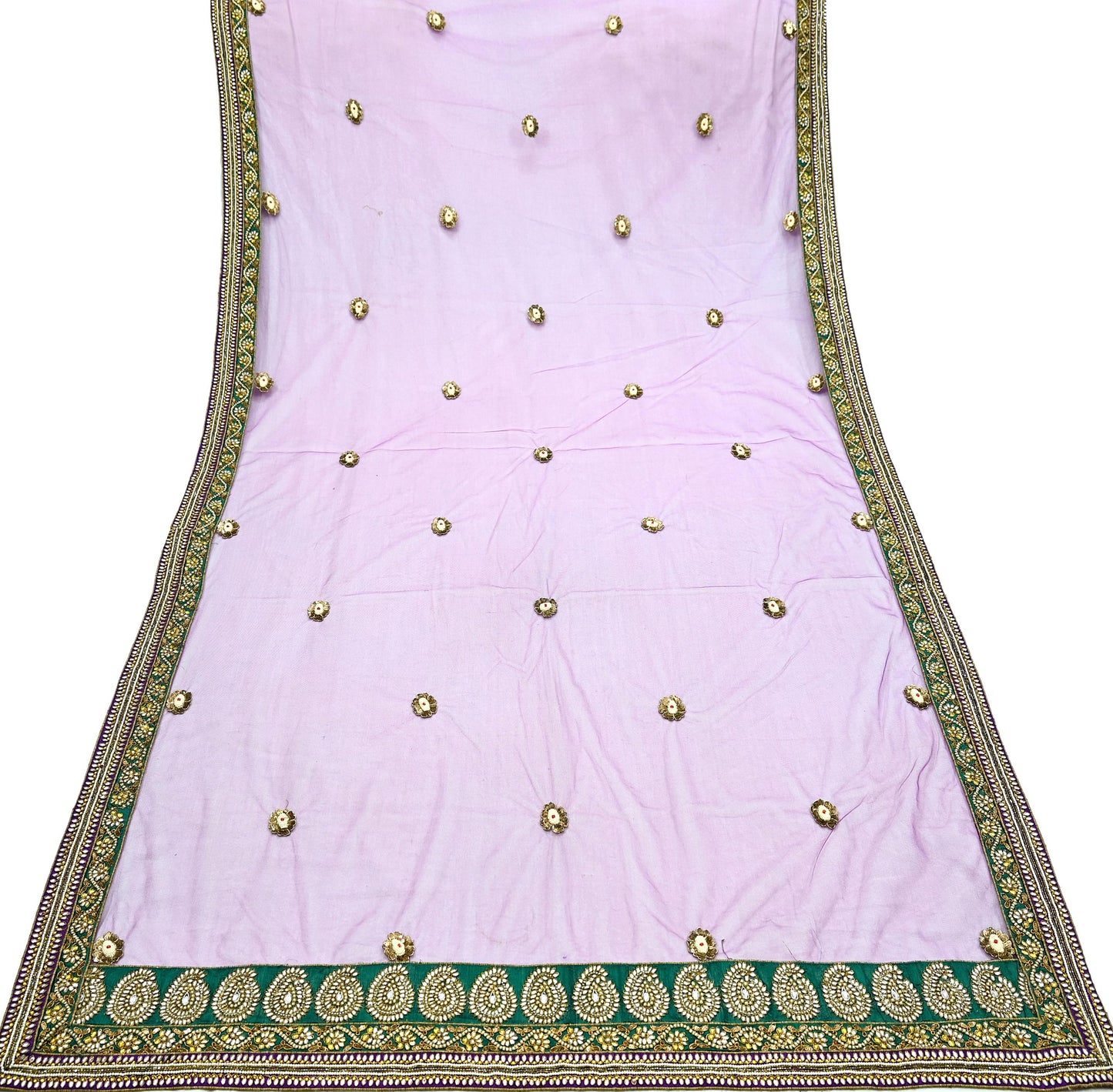 Indian Vintage Heavy Wedding Purple Dupatta Net Mesh Long Stole Hand Embroidered Scarves Golden Zardozi Dabka Zari Stole