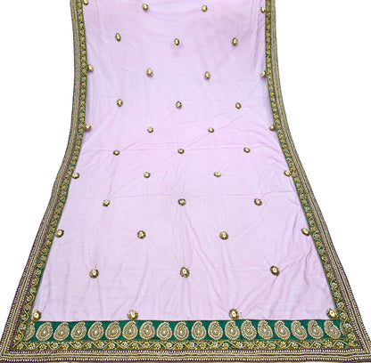 Indian Vintage Heavy Wedding Purple Dupatta Net Mesh Long Stole Hand Embroidered Scarves Golden Zardozi Dabka Zari Stole