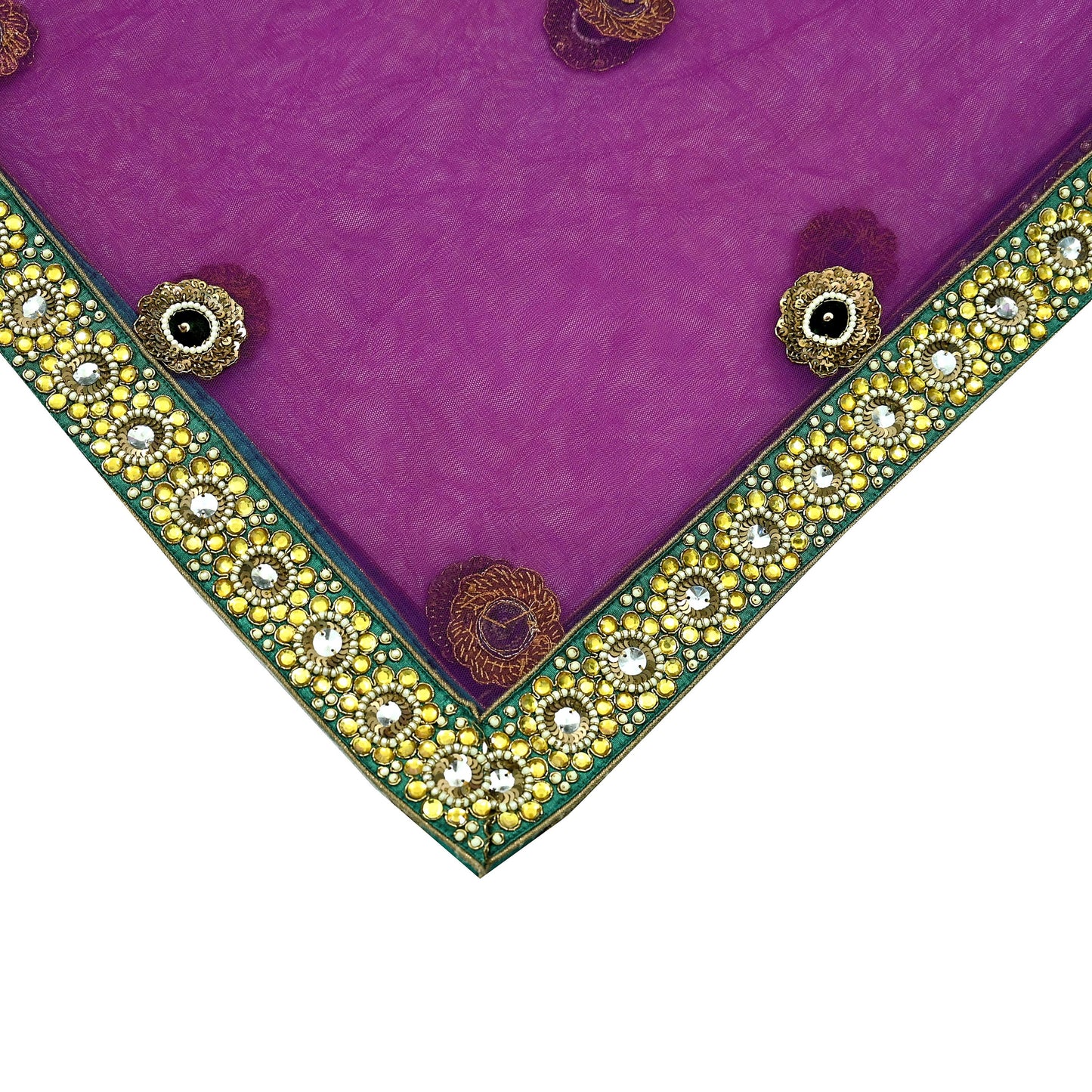 Indian Vintage Heavy Wedding Purple Dupatta Net Mesh Long Stole Hand Embroidered Scarves Golden Zardozi Dabka Zari Stole