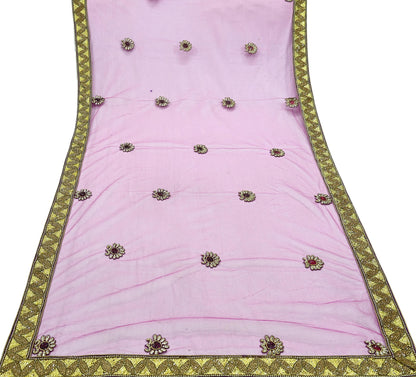 Indian Vintage Heavy Bridal Pink Dupatta Net Mesh Long Stole Hand Embroidered Scarves Golden Zardozi Dabka Zari Sequins Wedding Veil Hijab
