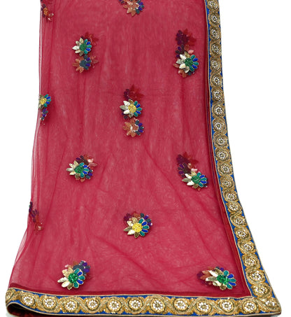 Indian Vintage Heavy Wedding Red Dupatta Net Mesh Long Stole Hand Embroidered Scarves Golden Zardozi Dabka Zari Stole