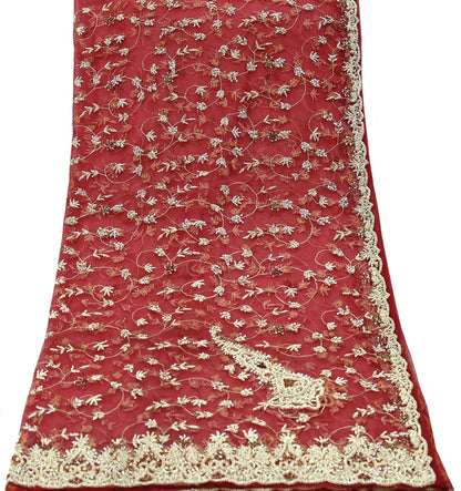 Indian Vintage Heavy Wedding Maroon Dupatta Net Mesh Long Stole Hand Embroidered Scarves Golden Zardozi Zari Sequins Dridal Veil Hijab