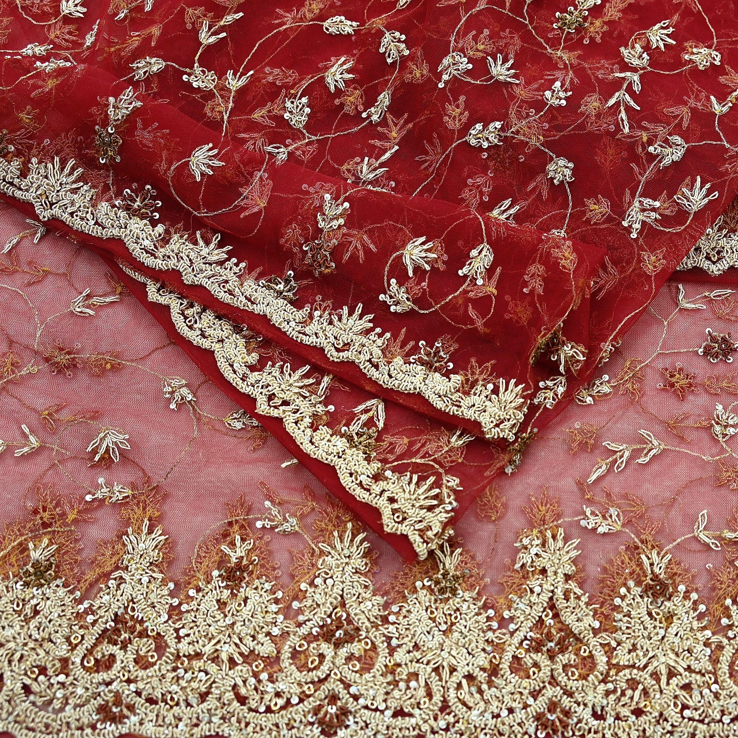 Indian Vintage Heavy Wedding Maroon Dupatta Net Mesh Long Stole Hand Embroidered Scarves Golden Zardozi Zari Sequins Dridal Veil Hijab
