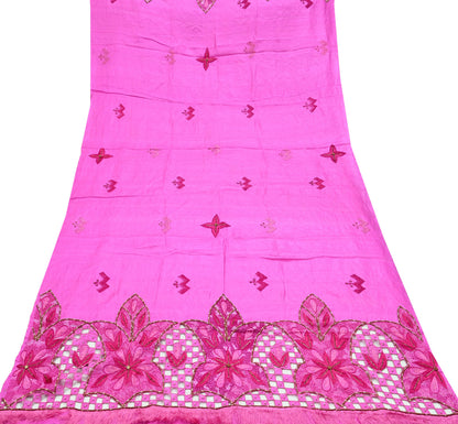Indian Vintage Heavy Wedding Pink Dupatta Pure Silk Long Stole Hand Embroidered Scarves Zari Stole Fringes