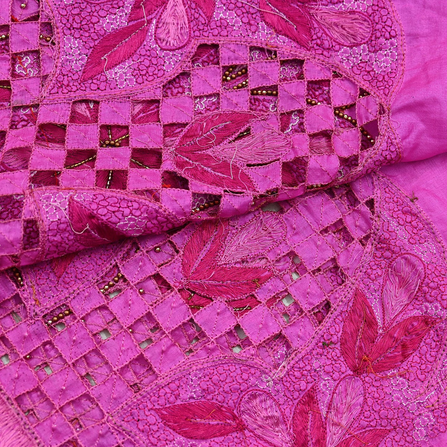Indian Vintage Heavy Wedding Pink Dupatta Pure Silk Long Stole Hand Embroidered Scarves Zari Stole Fringes