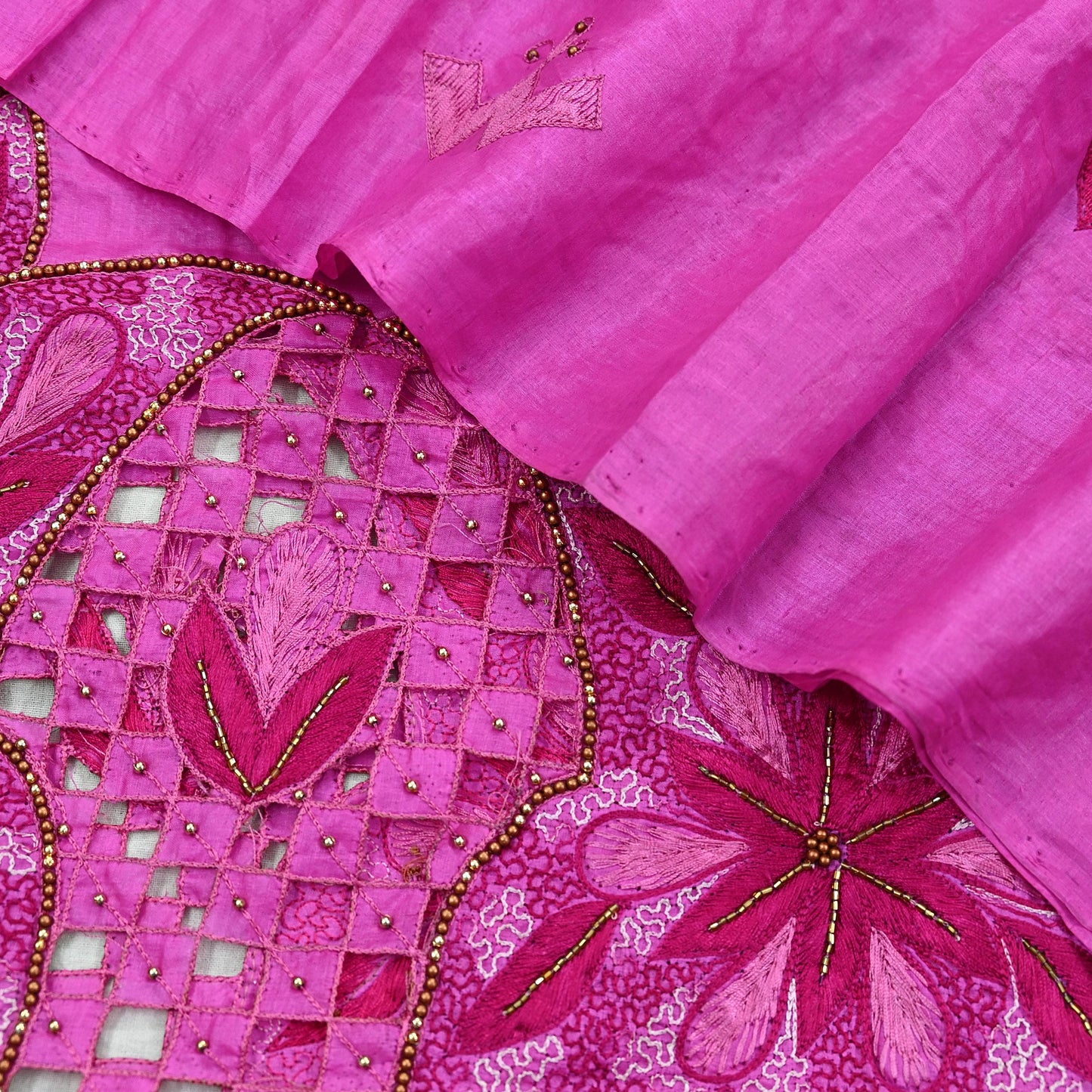 Indian Vintage Heavy Wedding Pink Dupatta Pure Silk Long Stole Hand Embroidered Scarves Zari Stole Fringes
