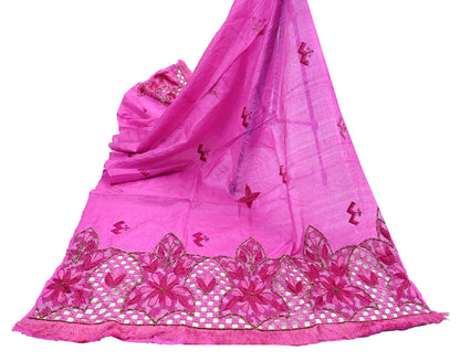 Indian Vintage Heavy Wedding Pink Dupatta Pure Silk Long Stole Hand Embroidered Scarves Zari Stole Fringes