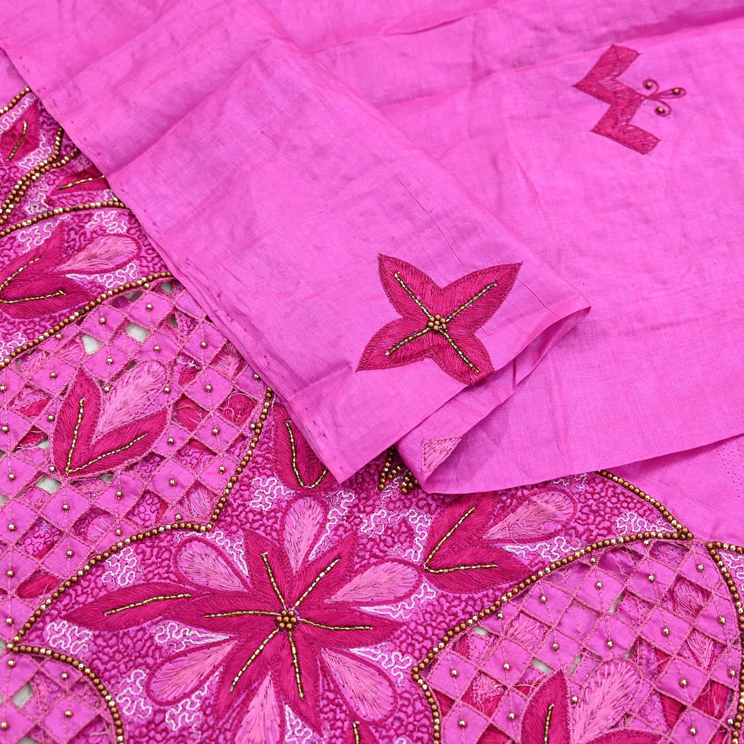 Indian Vintage Heavy Wedding Pink Dupatta Pure Silk Long Stole Hand Embroidered Scarves Zari Stole Fringes