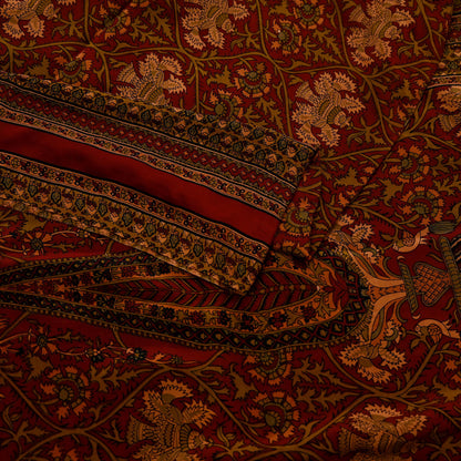 Indian Vintage Maroon Dupatta Long Stole Pure Crepe silk Printed Dupatta Veil Scarves soft Boho Wrap Dressmaking Paisley