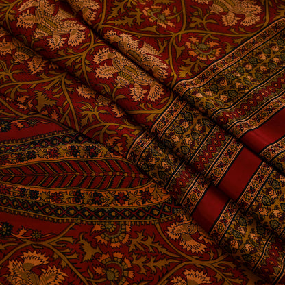 Indian Vintage Maroon Dupatta Long Stole Pure Crepe silk Printed Dupatta Veil Scarves soft Boho Wrap Dressmaking Paisley
