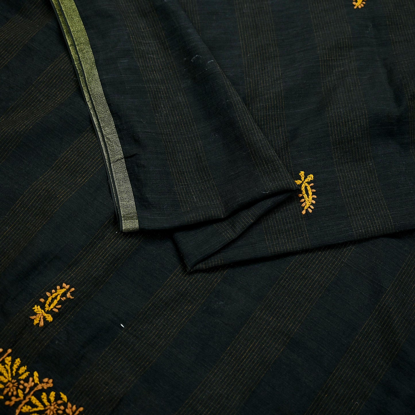 Indian Vintage Dupatta Black Long Stole Pure Chanderi silk Handmade Chikankari Scarves Veil Scarf Wrap Floral Design