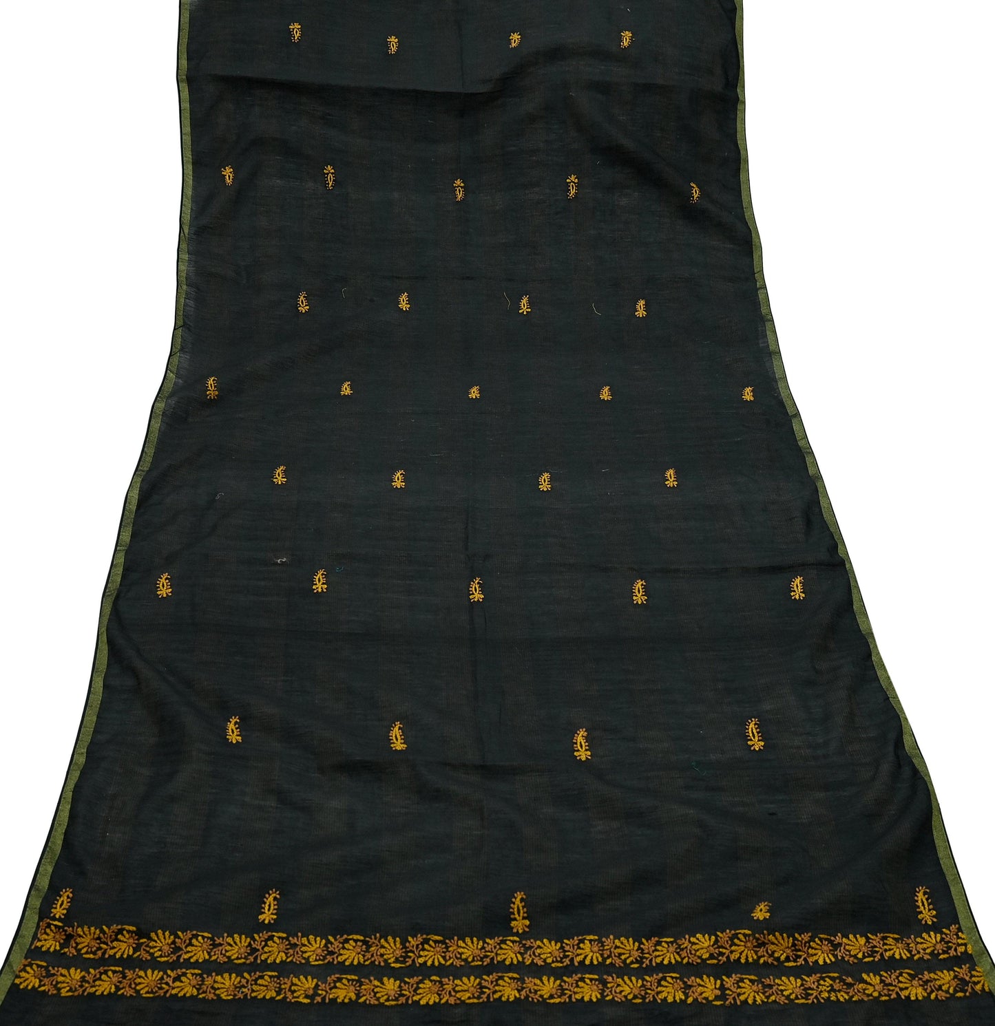 Indian Vintage Dupatta Black Long Stole Pure Chanderi silk Handmade Chikankari Scarves Veil Scarf Wrap Floral Design