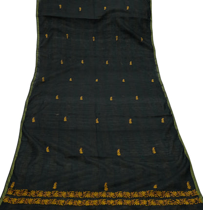 Indian Vintage Dupatta Black Long Stole Pure Chanderi silk Handmade Chikankari Scarves Veil Scarf Wrap Floral Design
