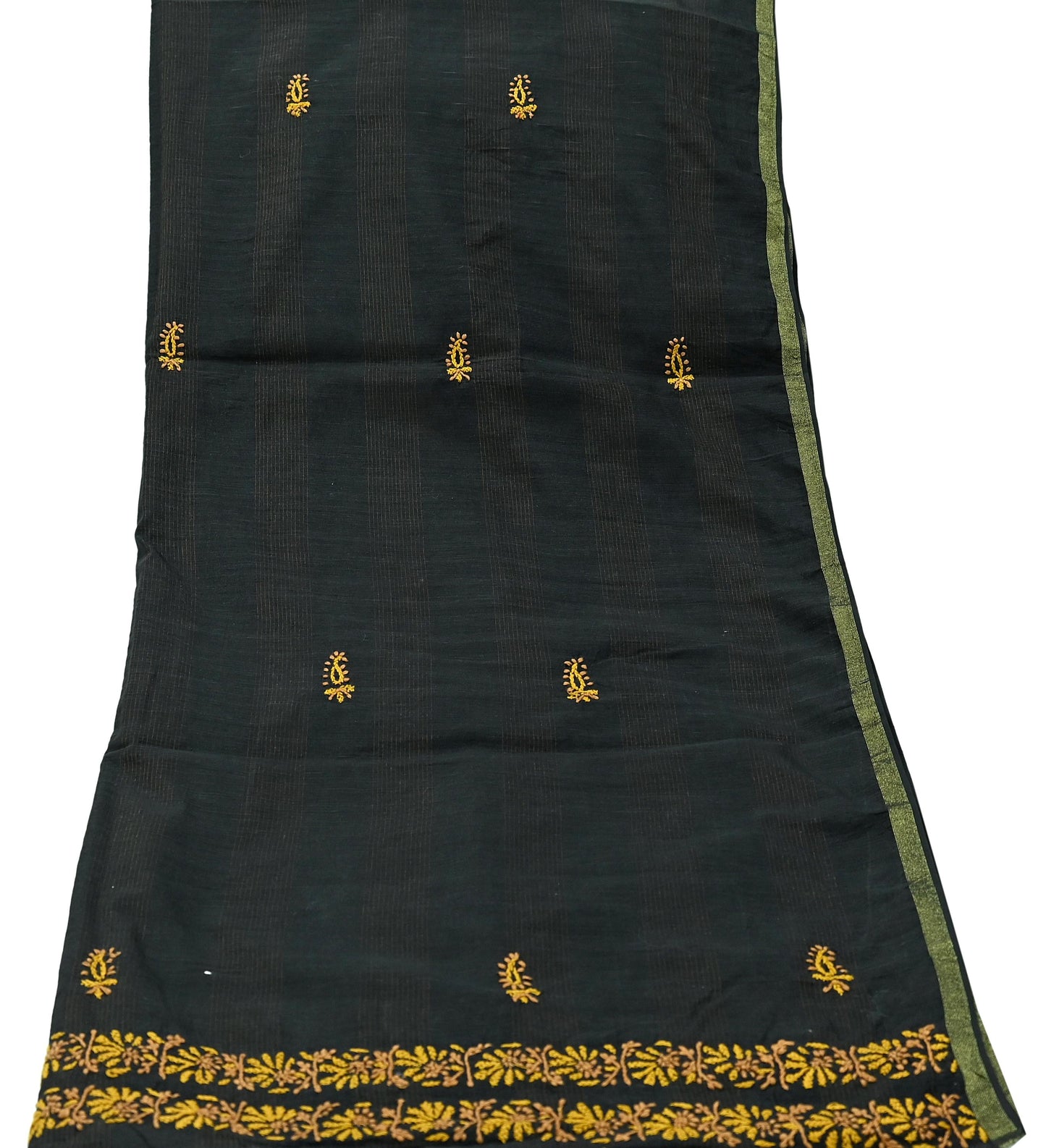 Indian Vintage Dupatta Black Long Stole Pure Chanderi silk Handmade Chikankari Scarves Veil Scarf Wrap Floral Design