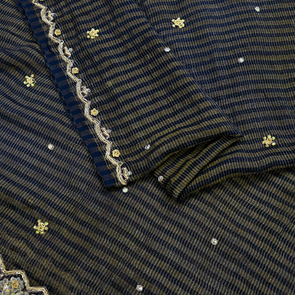 Indian Vintage Blue Dupatta Pure Georgette silk Long Stole Hand Embroidered Scarves Stole Veil Wrap Sequins Zardozi