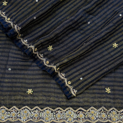 Indian Vintage Blue Dupatta Pure Georgette silk Long Stole Hand Embroidered Scarves Stole Veil Wrap Sequins Zardozi