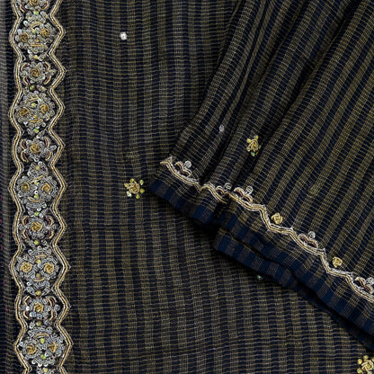 Indian Vintage Blue Dupatta Pure Georgette silk Long Stole Hand Embroidered Scarves Stole Veil Wrap Sequins Zardozi