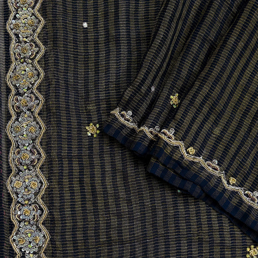 Indian Vintage Blue Dupatta Pure Georgette silk Long Stole Hand Embroidered Scarves Stole Veil Wrap Sequins Zardozi