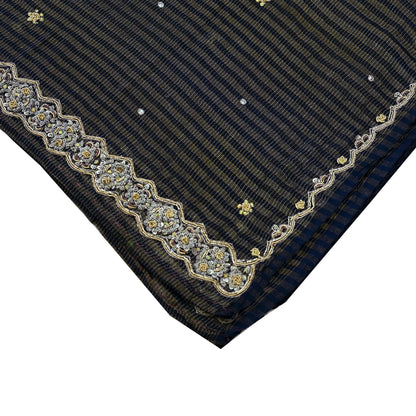 Indian Vintage Blue Dupatta Pure Georgette silk Long Stole Hand Embroidered Scarves Stole Veil Wrap Sequins Zardozi