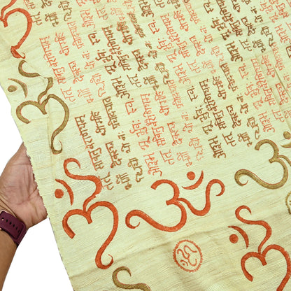 Indian Vintage Ivory Dupatta Long Stole 100% Pure Khadi Silk Hand Woven/ Painted Indian Scarves Veil Scarf Wrap Hippie Fringes