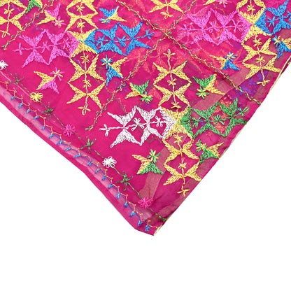 Indian Vintage Pink Dupatta Long Stole Pure Chiffon Silk Hand Embroidered Bagh Phulkari Stole Scarves Golden Lace