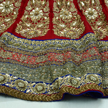 Indian Vintage Heavy Red Pure chanderi Silk Hand Embroidered Lehenga Skirt By Designer Sabyasachi Bridal Wear Dabka/ Zardozi