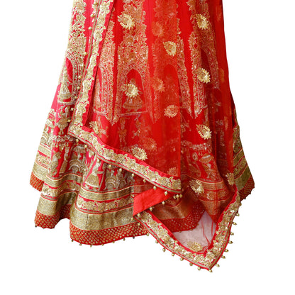Indian Heavy Wedding Red Net/Pure Satin Silk Hand Embroidered Lehenga 3pcs Set Designer By Manish Malhotra Party Wear