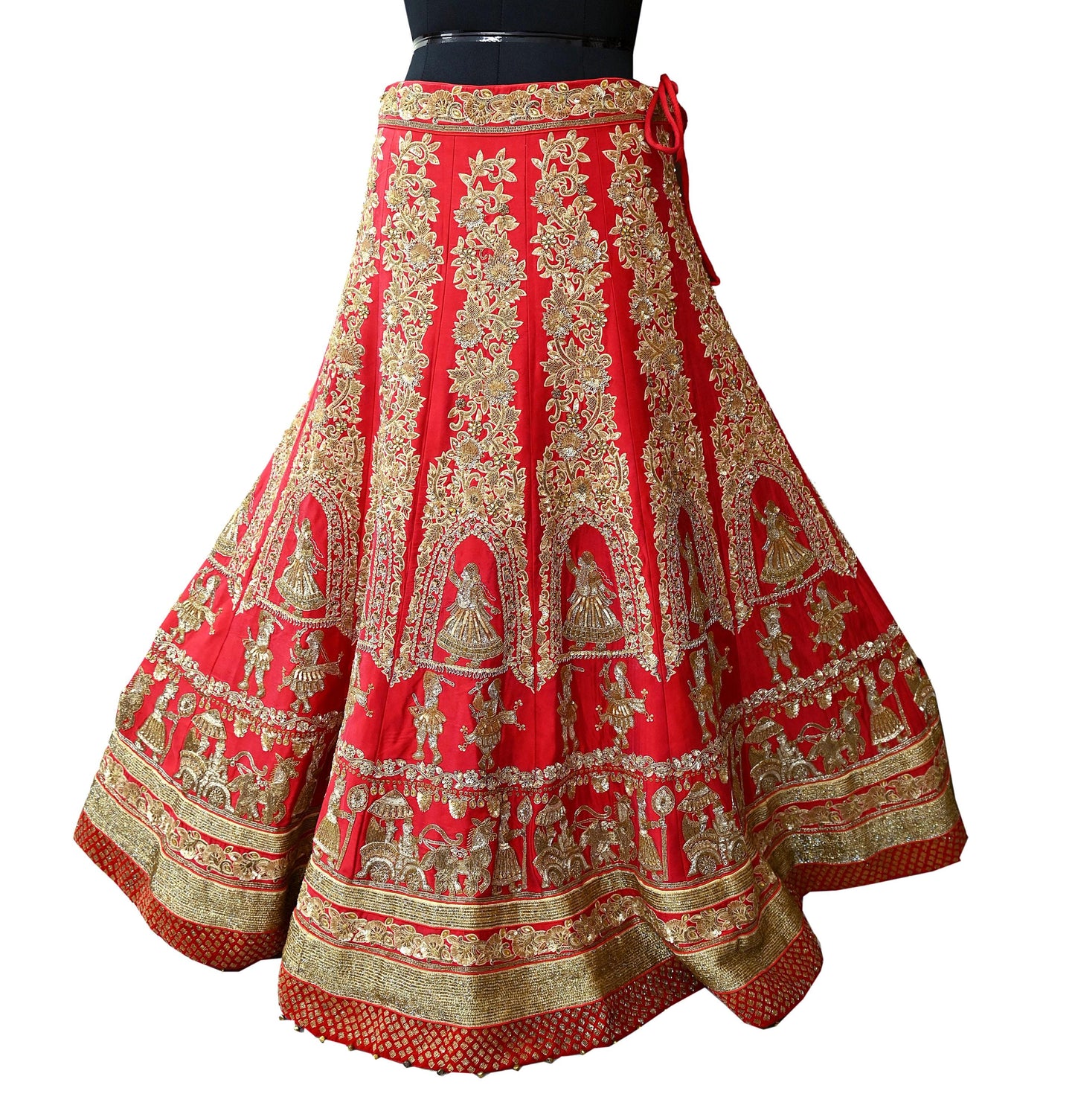 Indian Heavy Wedding Red Pure Satin Silk Hand Embroidered Lehenga/Skirt Designer By Manish Malhotra Bridal Wear Zardozi/ Dabka