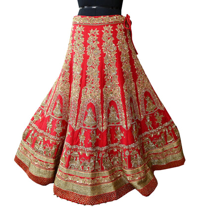 Indian Heavy Wedding Red Pure Satin Silk Hand Embroidered Lehenga/Skirt Designer By Manish Malhotra Bridal Wear Zardozi/ Dabka