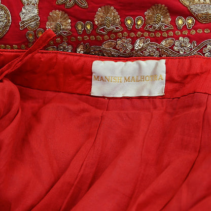 Indian Heavy Wedding Red Pure Satin Silk Hand Embroidered Lehenga/Skirt Designer By Manish Malhotra Bridal Wear Zardozi/ Dabka