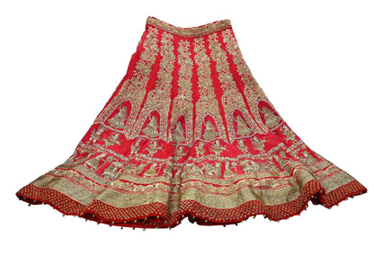 Indian Heavy Wedding Red Pure Satin Silk Hand Embroidered Lehenga/Skirt Designer By Manish Malhotra Bridal Wear Zardozi/ Dabka