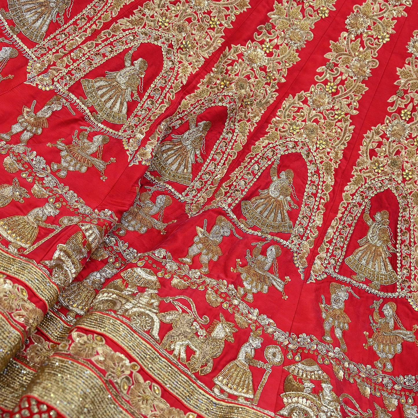 Indian Heavy Wedding Red Pure Satin Silk Hand Embroidered Lehenga/Skirt Designer By Manish Malhotra Bridal Wear Zardozi/ Dabka