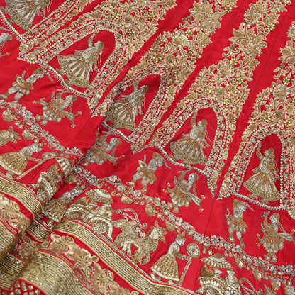 Indian Heavy Wedding Red Pure Satin Silk Hand Embroidered Lehenga/Skirt Designer By Manish Malhotra Bridal Wear Zardozi/ Dabka