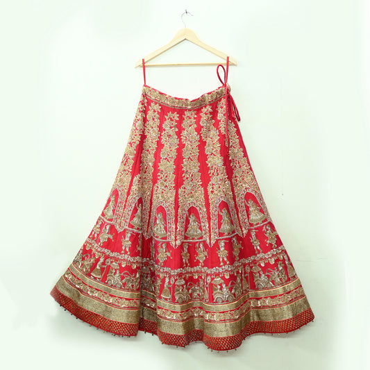 Indian Heavy Wedding Red Pure Satin Silk Hand Embroidered Lehenga/Skirt Designer By Manish Malhotra Bridal Wear Zardozi/ Dabka