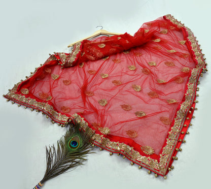 Indian Vintage Heavy Wedding Red Net/Mesh/ Velvet Hand Embroidered Dupatta Designer By Manish Malhotra Bridal Wear Zardozi Veil Hijab