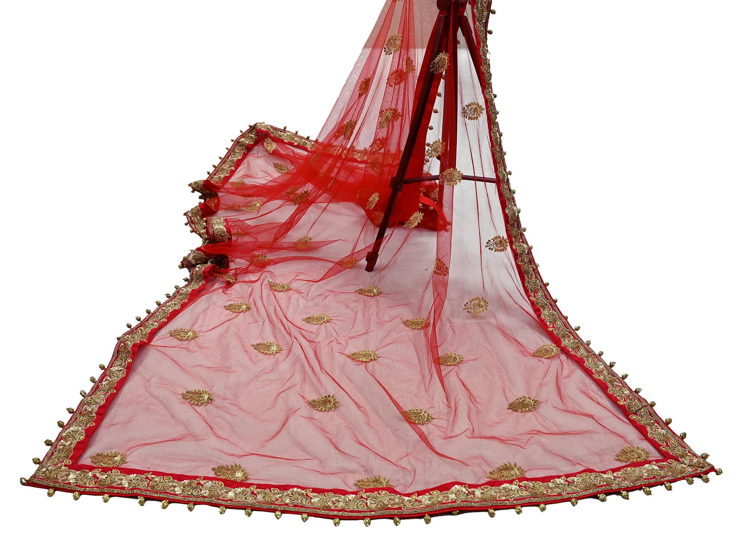 Indian Vintage Heavy Wedding Red Net/Mesh/ Velvet Hand Embroidered Dupatta Designer By Manish Malhotra Bridal Wear Zardozi Veil Hijab