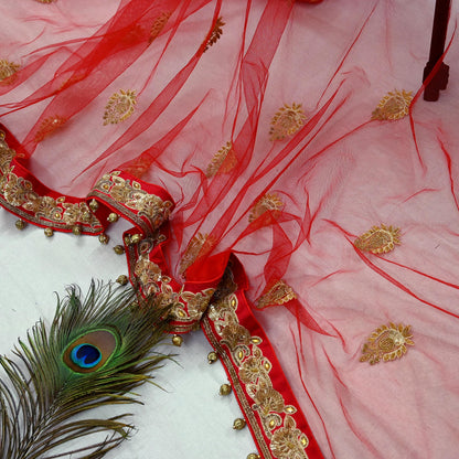 Indian Vintage Heavy Wedding Red Net/Mesh/ Velvet Hand Embroidered Dupatta Designer By Manish Malhotra Bridal Wear Zardozi Veil Hijab