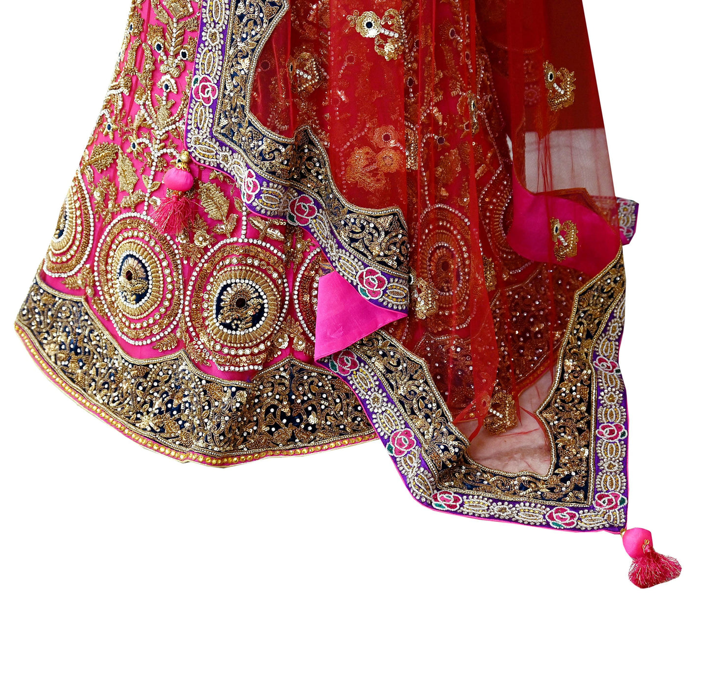 Indian Heavy Wedding Pink & Maroon Net/Mesh Hand Embroidered Lehenga 3pcs Set Designer By Anamika Khanna Party Wear