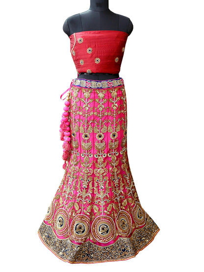 Indian Heavy Wedding Pink & Maroon Net/Mesh Hand Embroidered Lehenga 3pcs Set Designer By Anamika Khanna Party Wear