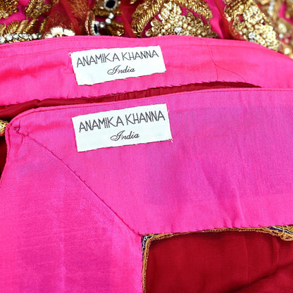 Indian Heavy Wedding Pink & Maroon Net/Mesh Hand Embroidered Lehenga 3pcs Set Designer By Anamika Khanna Party Wear