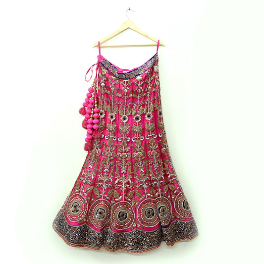 Indian Heavy Wedding Pink Net Hand Embroidered Lehenga/Skirt Designer By Anamika Khanna Bridal Wear Zardozi/ Dabka Bollywood skirt
