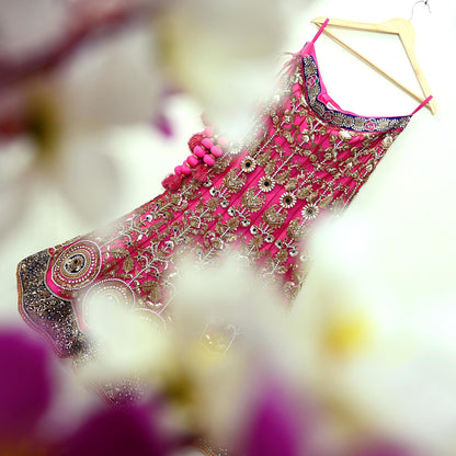 Indian Heavy Wedding Pink Net Hand Embroidered Lehenga/Skirt Designer By Anamika Khanna Bridal Wear Zardozi/ Dabka Bollywood skirt
