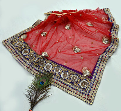 Indian Heavy Hand Embroidered Designer Lehenga Set 2-Piece Anamika Khanna Red Net And Chanderi Silk New Condition