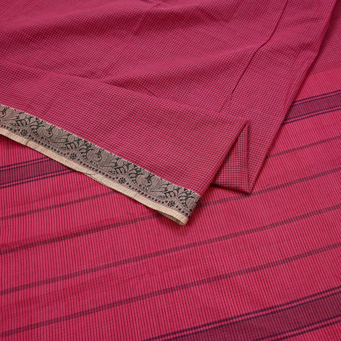 Indian Vintage Sari Pink Pure Cotton Hand Woven Sarees Craft Fabric 5yd Ethnic Paisley Crafting Upcycle Quilting Dress Making