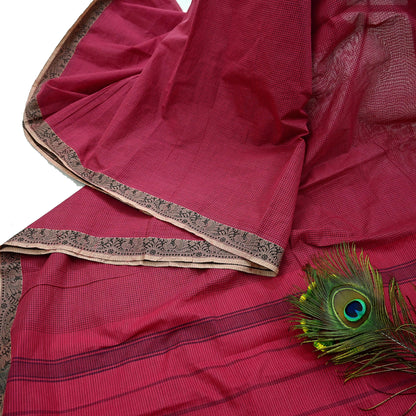 Indian Vintage Sari Pink Pure Cotton Hand Woven Sarees Craft Fabric 5yd Ethnic Paisley Crafting Upcycle Quilting Dress Making