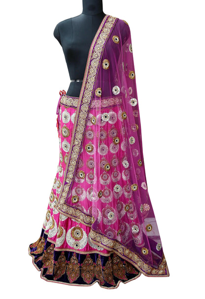 Indian Heavy Wedding purple Net & Chanderi silk Hand Embroidered Fish Cut Lehenga 2pcs Set Designer By Manish Malhotra Party Wear